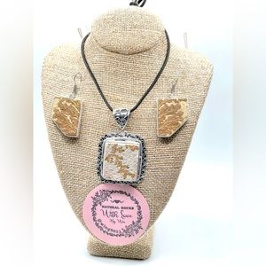 German Dendritic Fossilized Pendant & Earrings Set